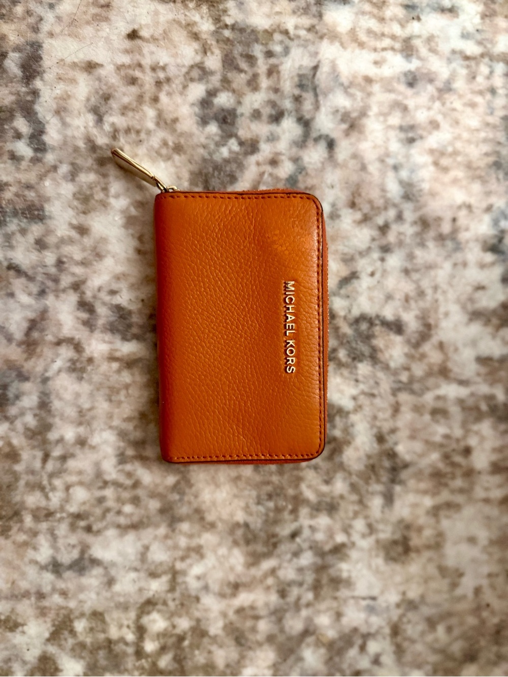 MICHAEL KORS Orange Leather Zip Card Case